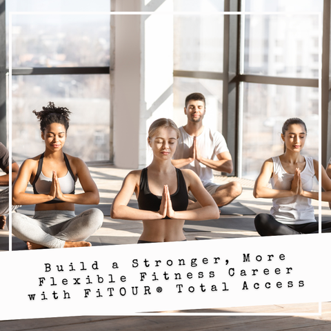 FiTOUR Total Access: Online Fitness Certifications for Career Growth Fitness instructor teaching yoga because of FiTOUR Total Access online certification courses