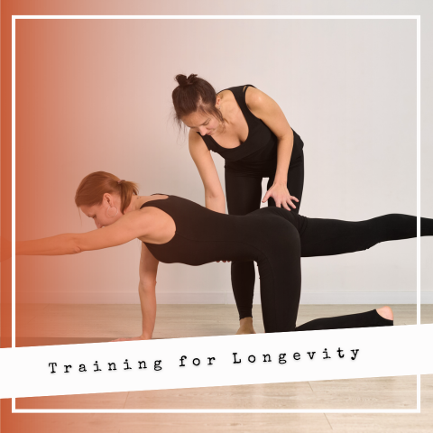 Training for Longevity: What Fitness Instructors Should Be Teaching Clients Now Fitness instructor coaching a client through a bird dog exercise to build core stability and support longevity training.