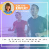 Promotional graphic for a FiTOUR® “Ask the Expert” blog by Dolly Stokes titled “The Influence of Hormones on the Fascia of Aging Clients,” featuring two adults jogging outdoors with a soft gradient overlay and a headshot of Dolly Stokes in the upper left 